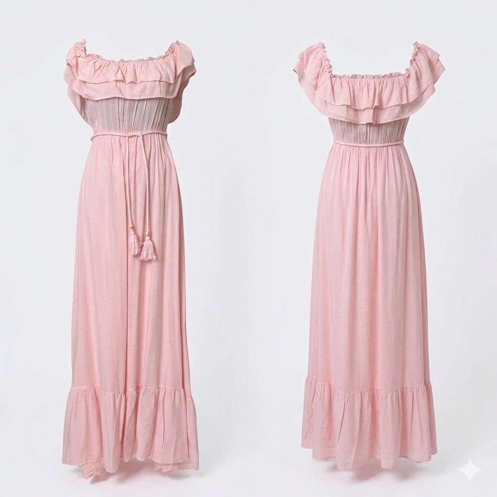 Dress Day Pink Maxi Dress Small Off Shoulder Boho‎ Cottagecore Romantic Festival